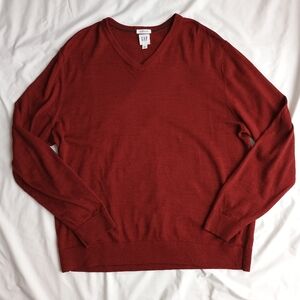 Gap Merino Wool Sweater Mens XL V-Neck Solid Basic Knit Dark Red Merlot